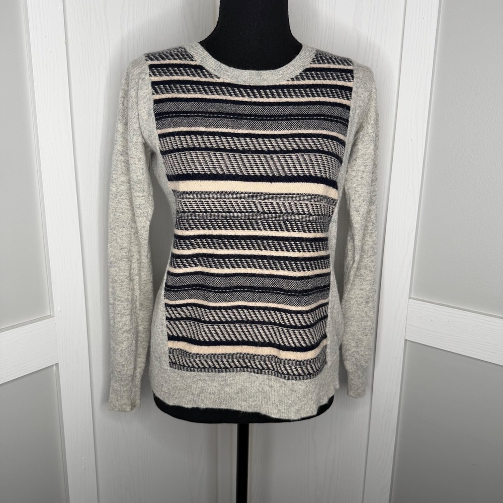 J.Crew Sweater Womens XS Gray Striped Wool Blend Crewneck Pullover 08423